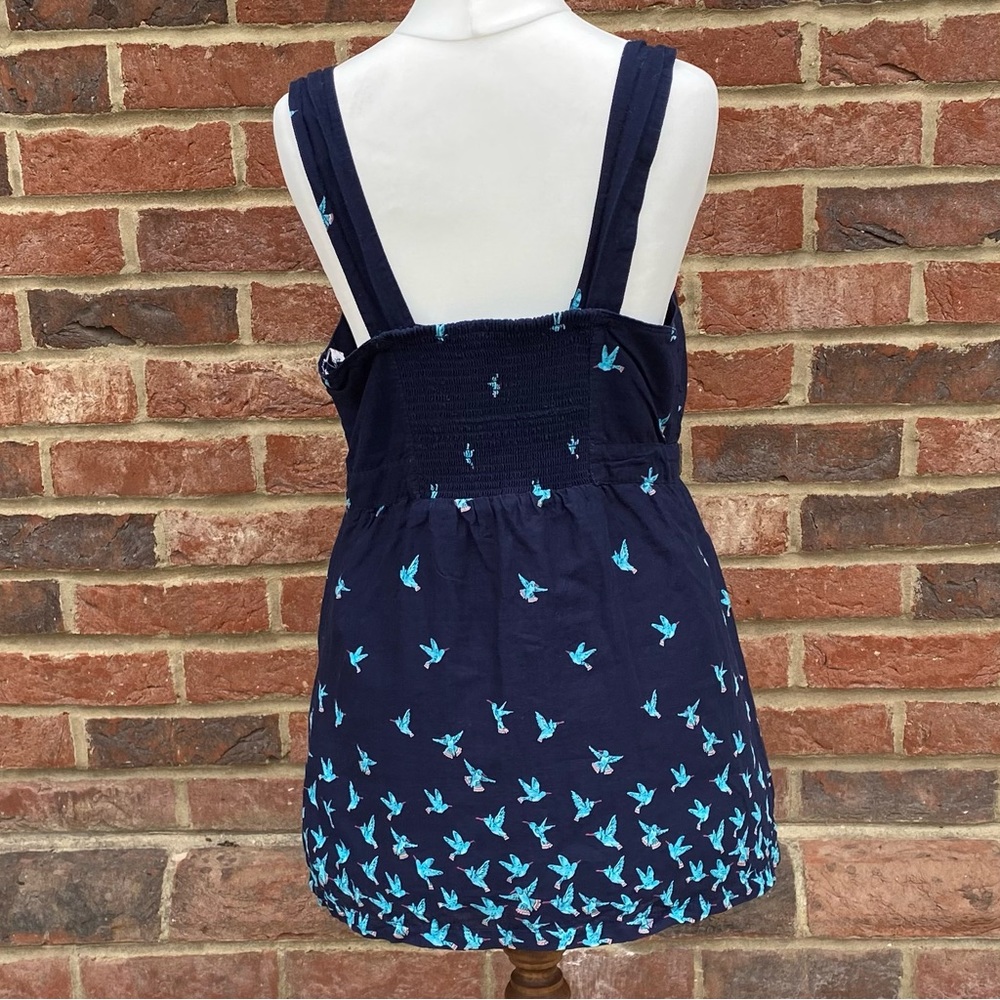 Fat Face 100% Cotton Size 12 Cami Vest Top Shirring Bird Animal Print Navy - Picture 3 of 12